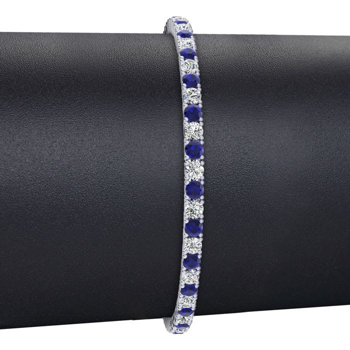 4 Carat Sapphire And Diamond Tennis Bracelet In 14 Karat White Gold, 8 1/2 Inches