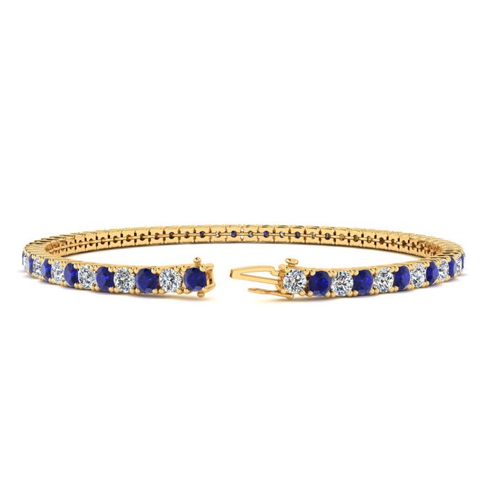 3 1/2 Carat Sapphire And Diamond Tennis Bracelet In 14 Karat Yellow Gold, 7 1/2 Inches
