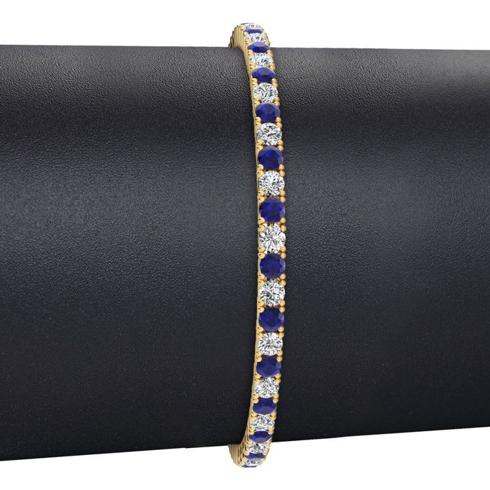 4 Carat Sapphire And Diamond Tennis Bracelet In 14 Karat Yellow Gold, 8 1/2 Inches