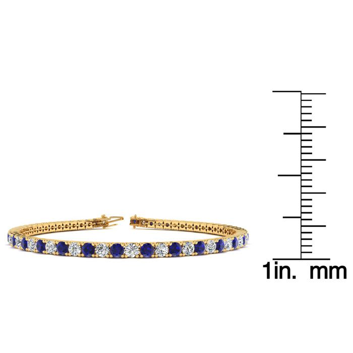 4 1/3 Carat Sapphire And Diamond Tennis Bracelet In 14 Karat Yellow Gold, 9 Inches