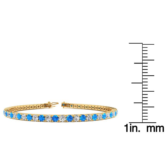 2 3/4 Carat Blue Topaz And Diamond Tennis Bracelet In 14 Karat Yellow Gold, 6 Inches