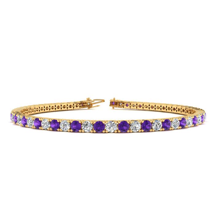 3 3/4 Carat Amethyst And Diamond Tennis Bracelet In 14 Karat Yellow Gold, 9 Inches