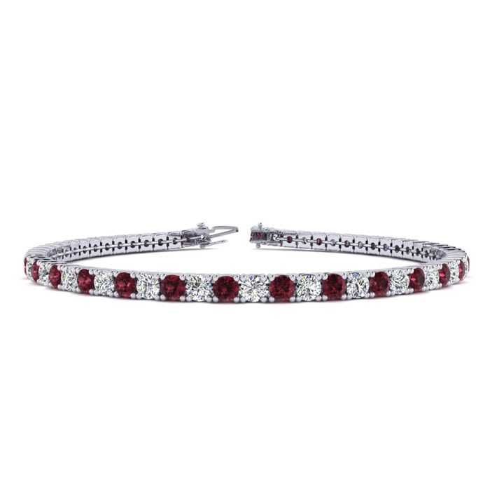 Garnet Bracelet: Garnet Jewelry: 2 3/4 Carat Garnet And Diamond Tennis Bracelet In 14 Karat White Gold, 6 1/2 Inches