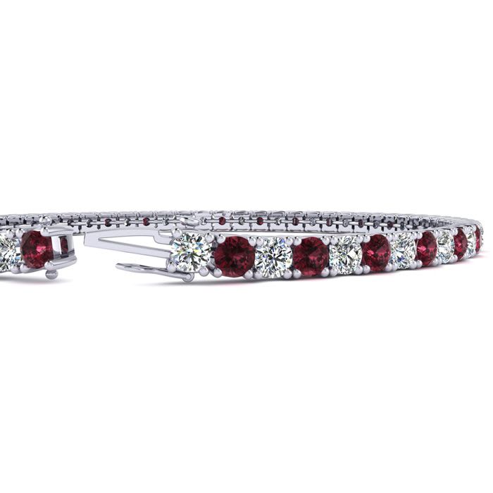 Garnet Bracelet: Garnet Jewelry: 2 3/4 Carat Garnet And Diamond Tennis Bracelet In 14 Karat White Gold, 6 1/2 Inches