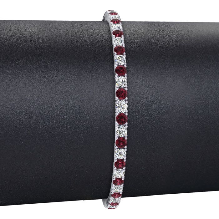 Garnet Bracelet: Garnet Jewelry: 2 3/4 Carat Garnet And Diamond Tennis Bracelet In 14 Karat White Gold, 6 1/2 Inches