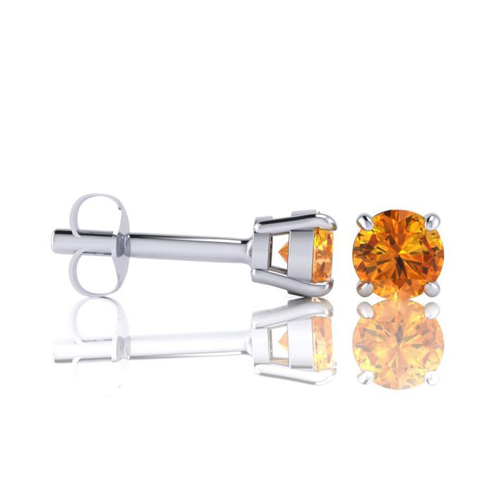 1/2 Carat Round Shape Citrine Stud Earrings In Sterling Silver