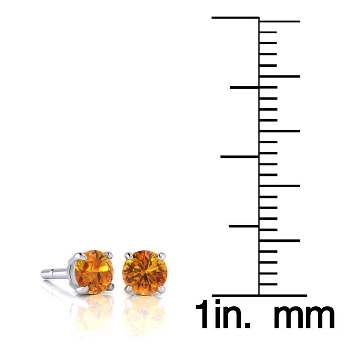 1/2 Carat Round Shape Citrine Stud Earrings In Sterling Silver