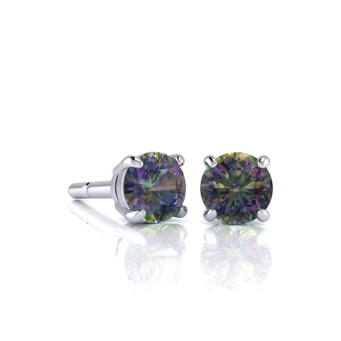 1/2 Carat Round Shape Mystic Topaz Stud Earrings In Sterling Silver