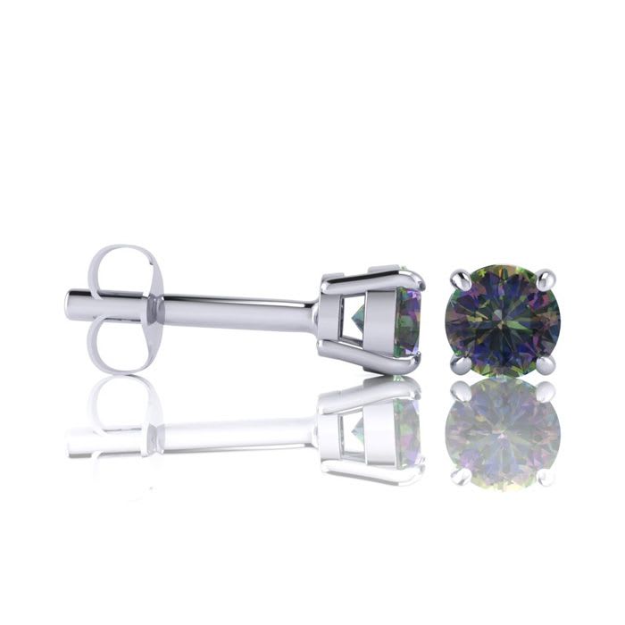 1/2 Carat Round Shape Mystic Topaz Stud Earrings In Sterling Silver