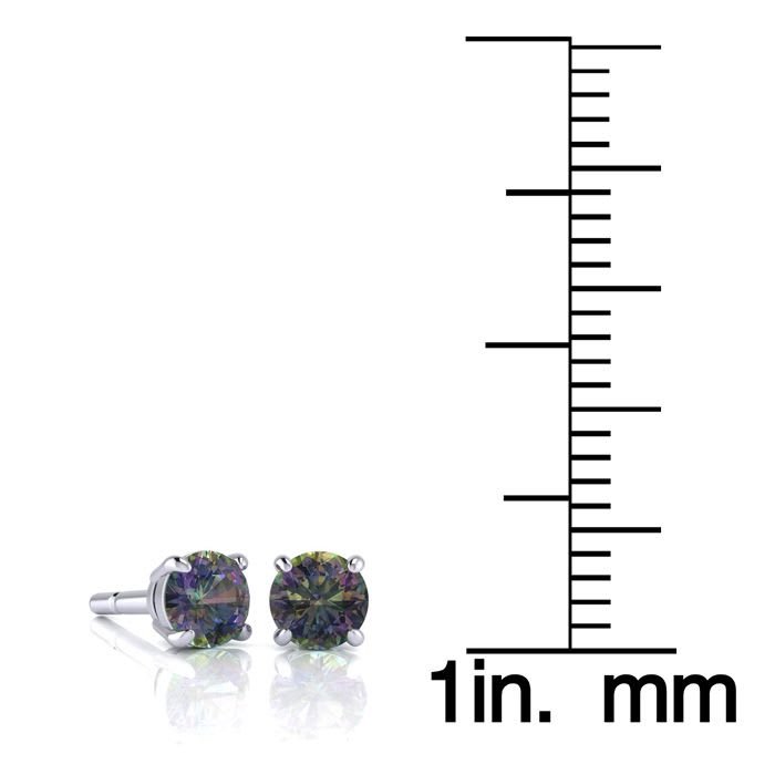 1/2 Carat Round Shape Mystic Topaz Stud Earrings In Sterling Silver