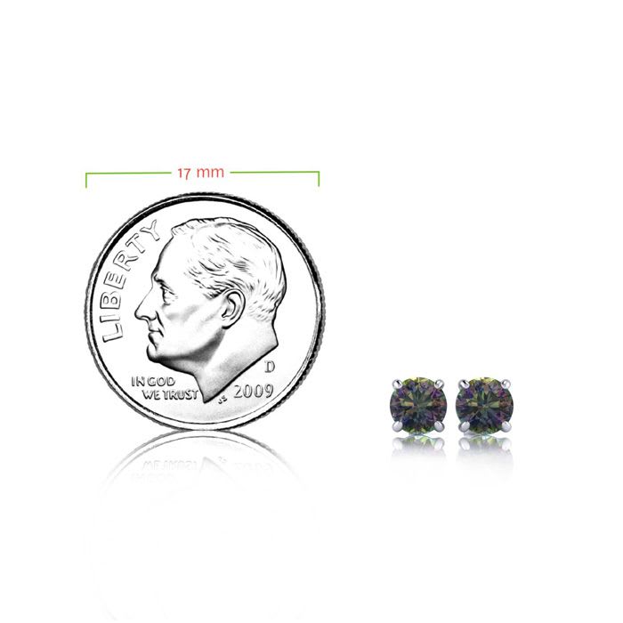 1/2 Carat Round Shape Mystic Topaz Stud Earrings In Sterling Silver