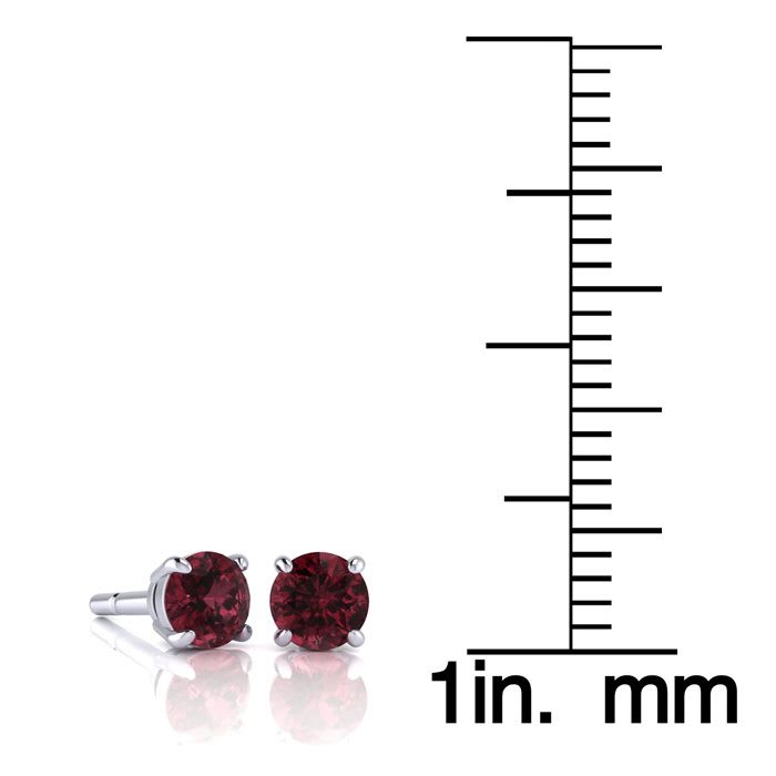 Garnet Earrings: Garnet Jewelry: 1/2 Carat Round Shape Garnet Stud Earrings In Sterling Silver