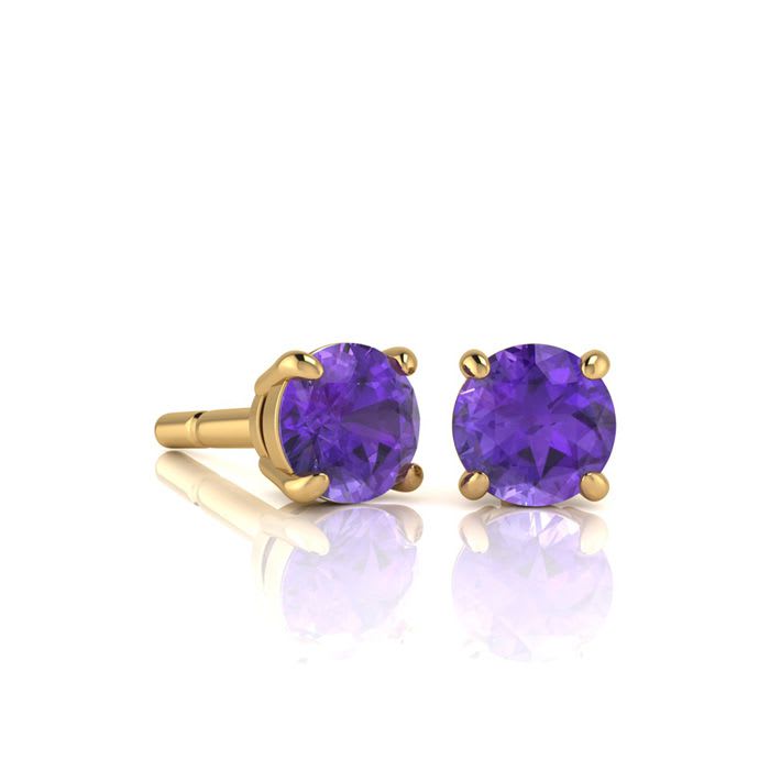 1/2 Carat Round Shape Amethyst Stud Earrings In 14K Yellow Gold Over Sterling Silver