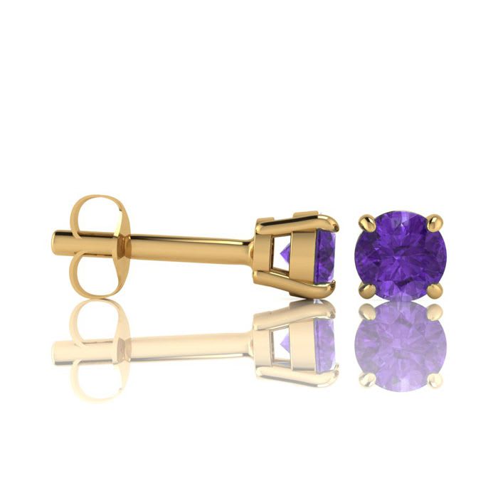 1/2 Carat Round Shape Amethyst Stud Earrings In 14K Yellow Gold Over Sterling Silver