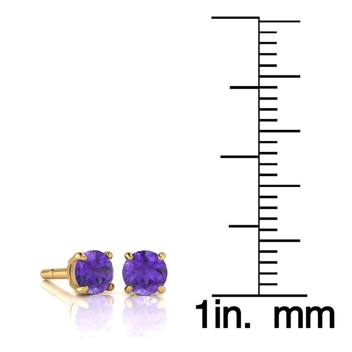1/2 Carat Round Shape Amethyst Stud Earrings In 14K Yellow Gold Over Sterling Silver