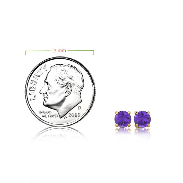 1/2 Carat Round Shape Amethyst Stud Earrings In 14K Yellow Gold Over Sterling Silver