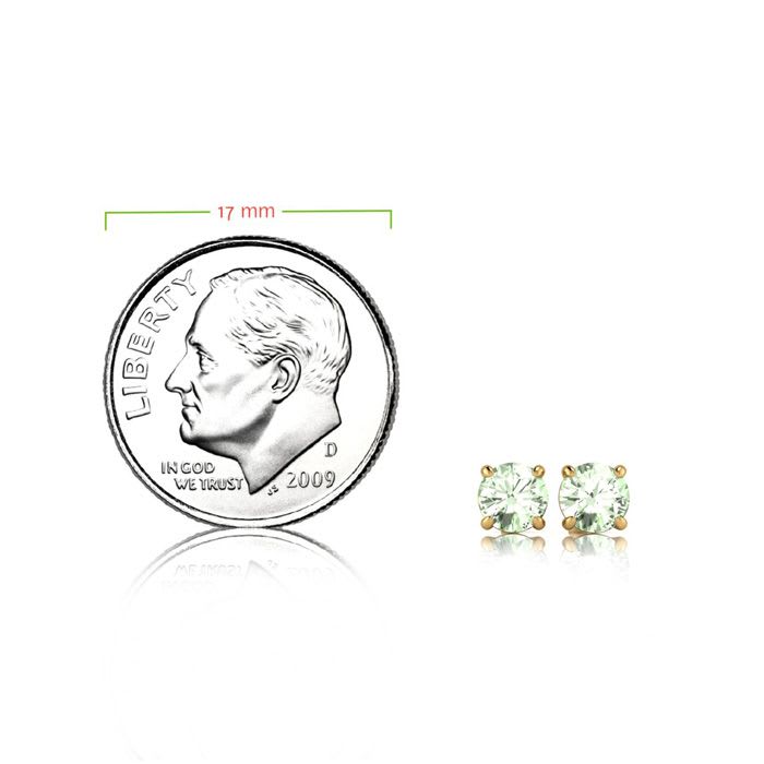 1/2 Carat Round Shape Green Amethyst Stud Earrings In 14K Yellow Gold Over Sterling Silver