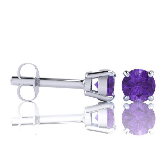 1 Carat Round Shape Amethyst Stud Earrings In Sterling Silver