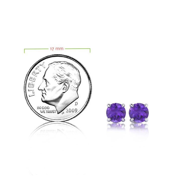 1 Carat Round Shape Amethyst Stud Earrings In Sterling Silver