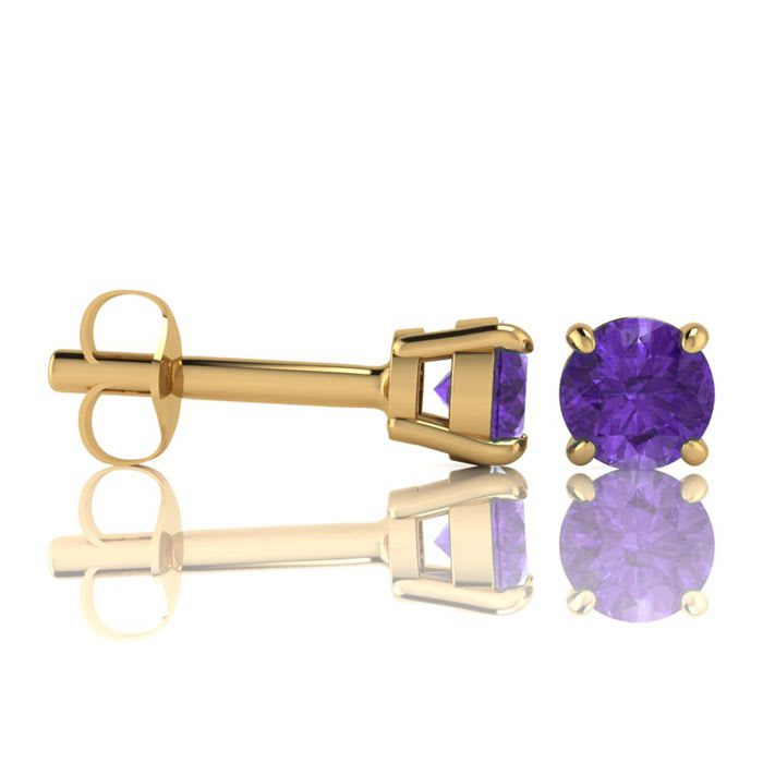 1 Carat Round Shape Amethyst Stud Earrings In 14K Yellow Gold Over Sterling Silver