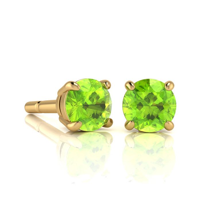 1 1/3 Carat Round Shape Peridot Stud Earrings In 14K Yellow Gold Over Sterling Silver