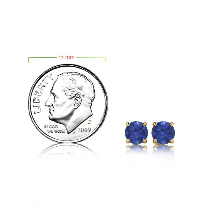1 Carat Round Shape Tanzanite Stud Earrings In 14K Yellow Gold Over Sterling Silver