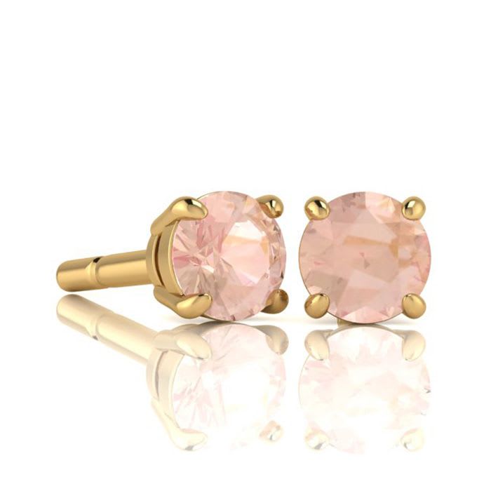 1 Carat Round Shape Morganite Earrings Studs In 14K Yellow Gold Over Sterling Silver