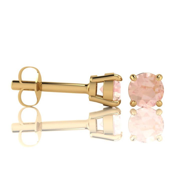 1 Carat Round Shape Morganite Earrings Studs In 14K Yellow Gold Over Sterling Silver