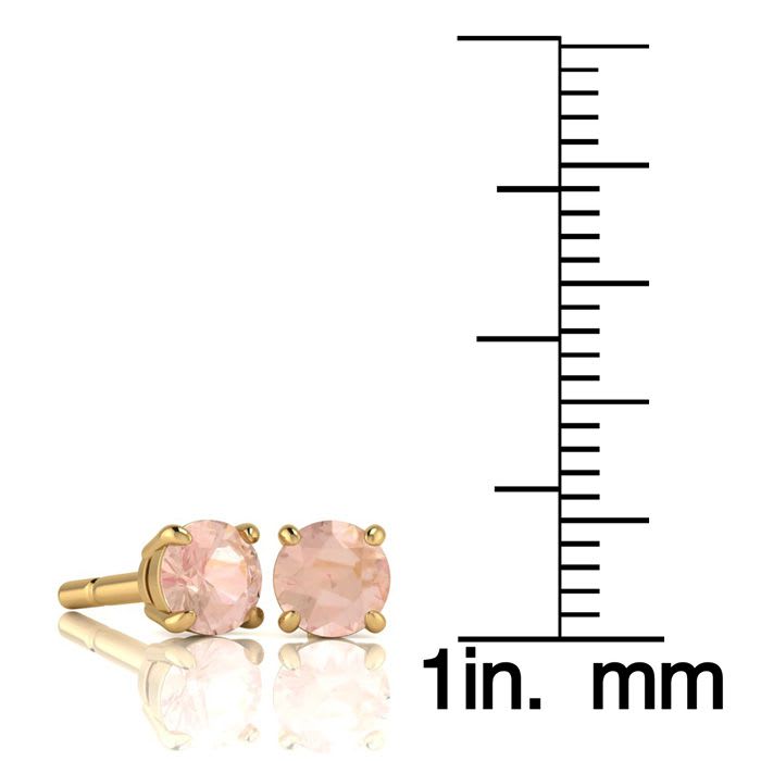1 Carat Round Shape Morganite Earrings Studs In 14K Yellow Gold Over Sterling Silver