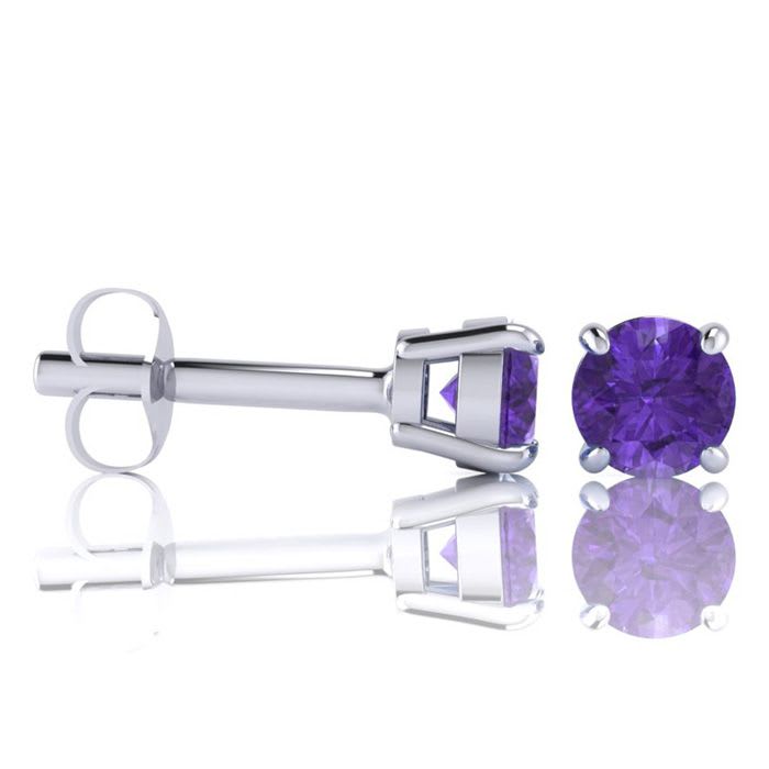 2 Carat Round Shape Amethyst Stud Earrings In Sterling Silver