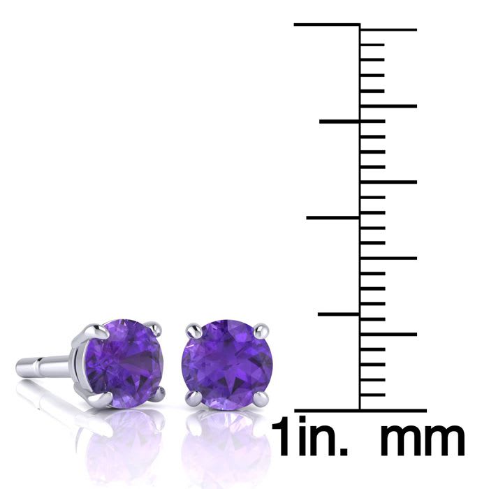 2 Carat Round Shape Amethyst Stud Earrings In Sterling Silver