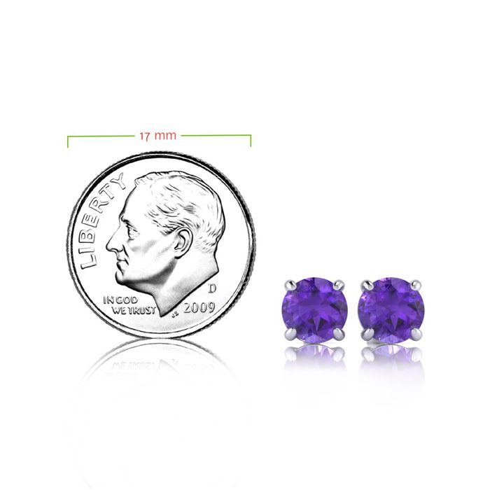2 Carat Round Shape Amethyst Stud Earrings In Sterling Silver