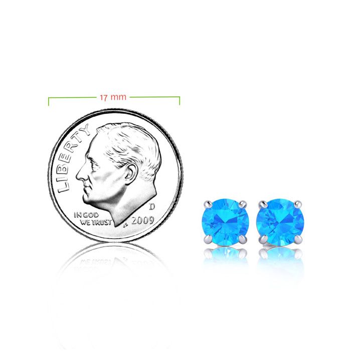 2 3/4 Carat Round Shape Blue Topaz Stud Earrings In Sterling Silver