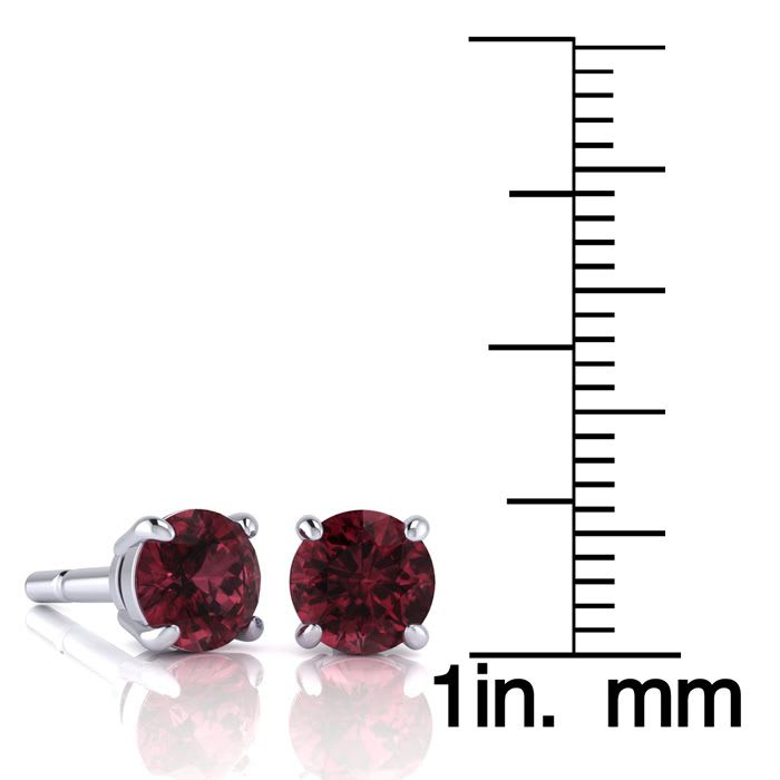Garnet Earrings: Garnet Jewelry: 2 1/2 Carat Round Shape Garnet Stud Earrings In Sterling Silver
