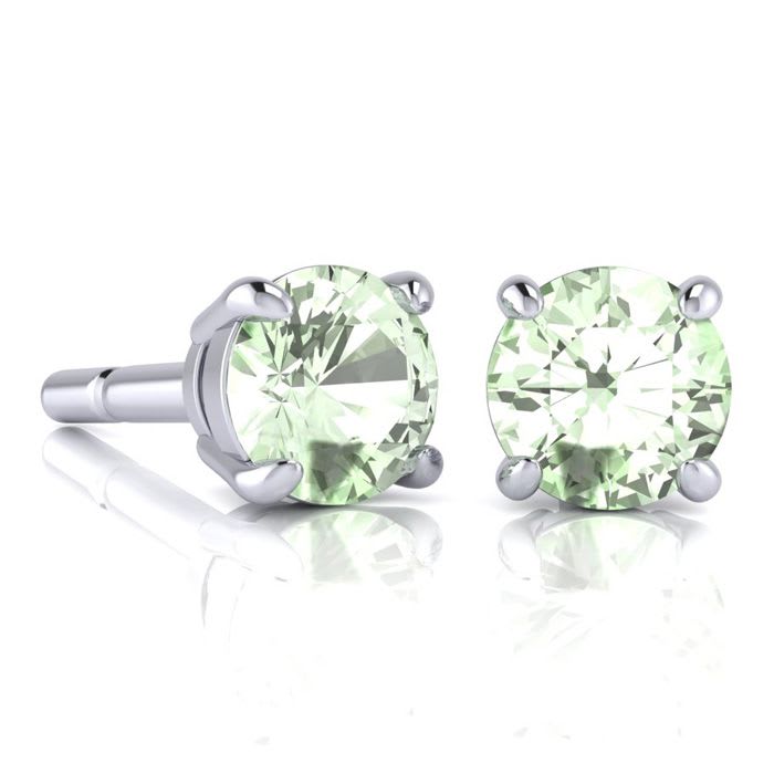 2 Carat Round Shape Green Amethyst Stud Earrings In Sterling Silver