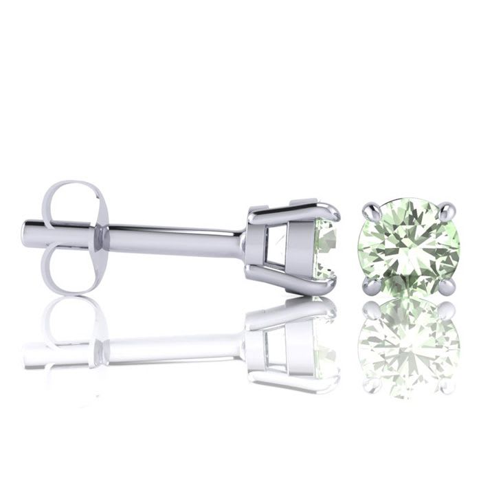 2 Carat Round Shape Green Amethyst Stud Earrings In Sterling Silver