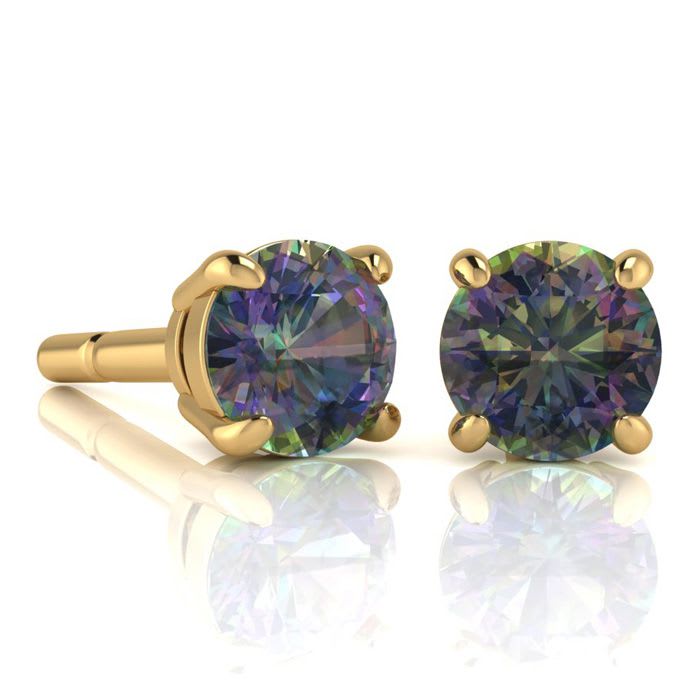 2 3 4 Carat Round Shape Mystic Topaz Stud Earrings In 14K Yellow Gold Over Sterling Silver