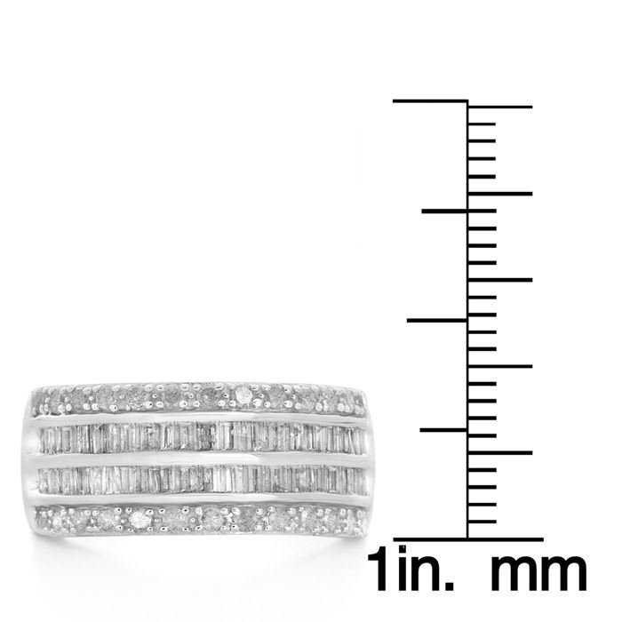 AMAZING CLOSEOUT! 1 Carat Baguette and Round Diamond Band Ring In Sterling Silver. BEAUTIFUL BAND RING!