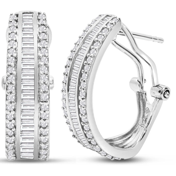 Baguette diamond hoop earrings discount