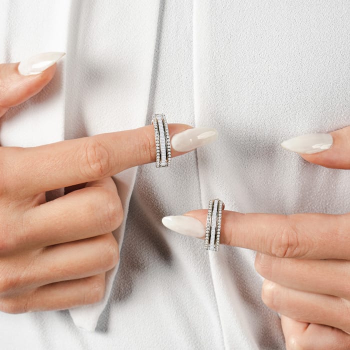 1 Carat Baguette and Round Colorless Diamond Hoop Earrings In Sterling Silver. Amazing Looking For A Great Price!