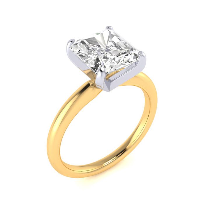 2 1/2ct Radiant Cut Diamond Solitaire Engagement Ring In 14K Yellow Gold