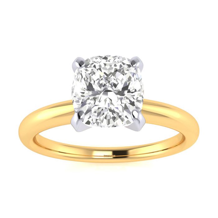 1 1/2ct Cushion Cut Diamond Solitaire Engagement Ring In 14K Yellow Gold
