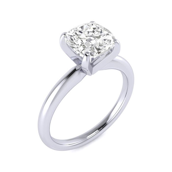 2ct Cushion Cut Diamond Solitaire Engagement Ring In 14K White Gold