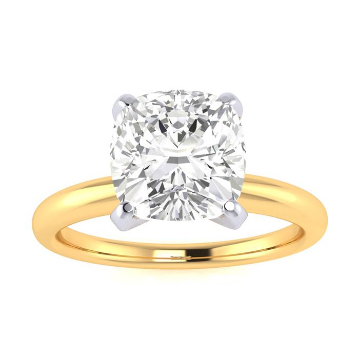 2ct Cushion Cut Diamond Solitaire Engagement Ring In 14k Yellow