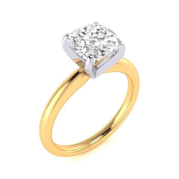 2ct Cushion Cut Diamond Solitaire Engagement Ring In 14K Yellow Gold