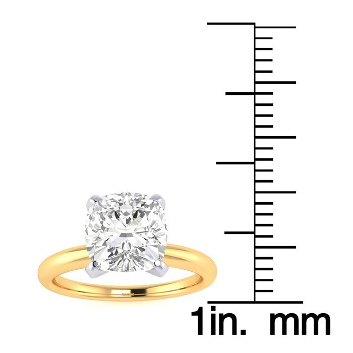 2ct Cushion Cut Diamond Solitaire Engagement Ring In 14K Yellow Gold