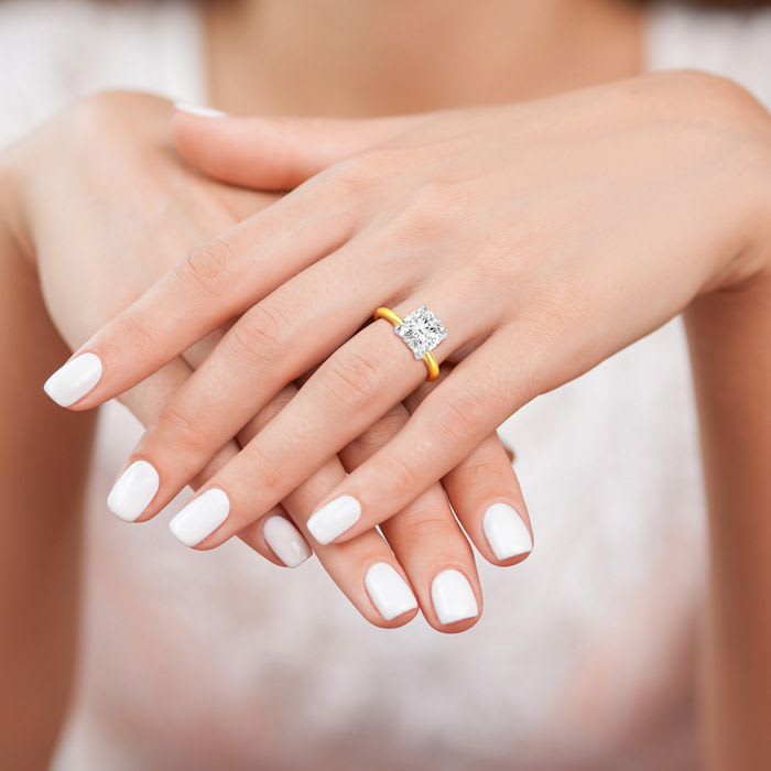 2ct Cushion Cut Diamond Solitaire Engagement Ring In 14K Yellow Gold