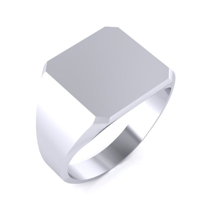 14K White Gold Mens Octagon Signet Ring