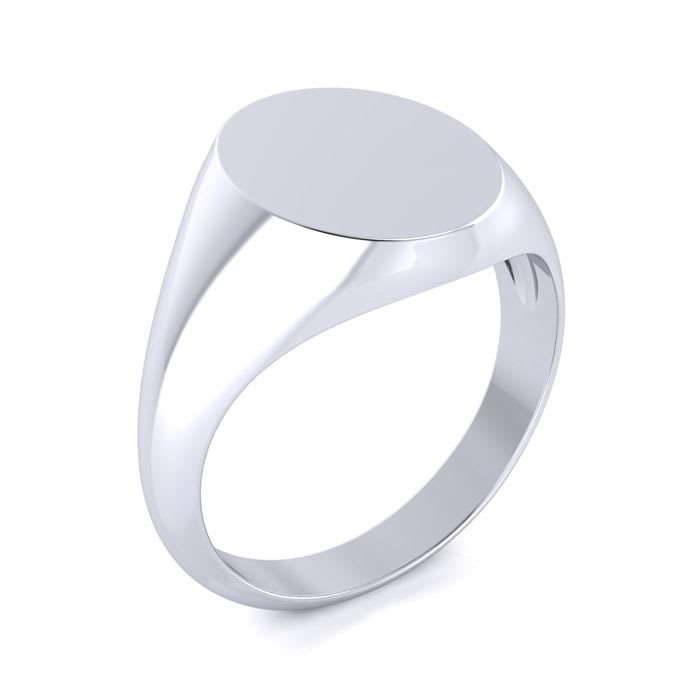 14K White Gold Mens Oval Signet Ring