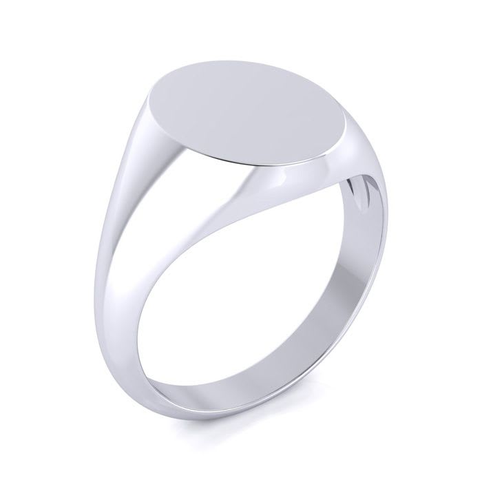 14K White Gold Mens Oval Signet Ring
